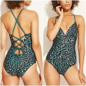 Kona Sol Brand Size Small Green/Pink Leopard Print One Piece Swimsuit